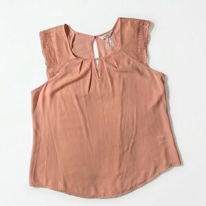 Candie’s Sleeveless Lace-Trim Blouse in Light Peach - Women’s Top